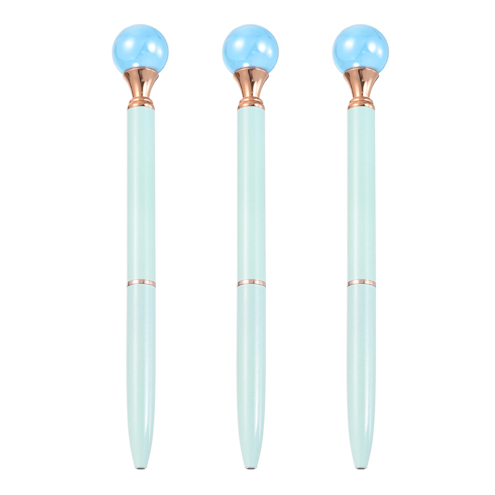 PATIKIL Pearl Ballpoint Pen, 3Pcs Sparkling Bling Metal Pen with Pearl Top Elegant 1.0mm Black Ink Ballpoint Refillable for Office Business Wedding Party Birthday Gift, Candy Light Blue