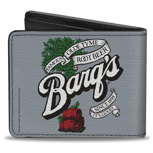 The Coca-Cola Company Wallet, Bifold, Barqs Old Tyme Root Beer Barrels Logo Gray, Vegan Leather2