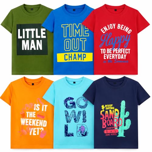Image of T2F Boy's Cotton Printed Regular Fit T-Shirt (Pack of 6)