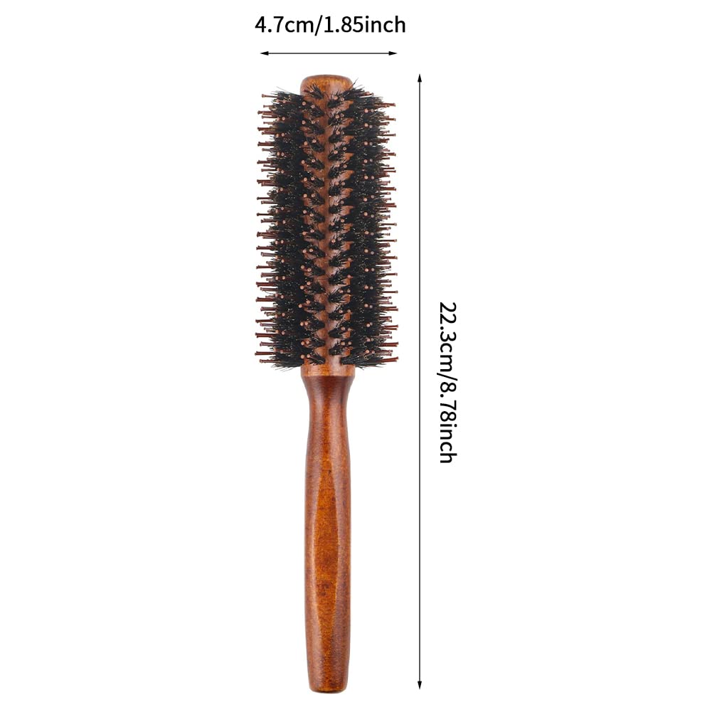 Cepillo redondo de cerdas de jabalí, cepillo de cerdas naturales con mango de madera, cepillo de peinado que evita enredos y antiestático para soplar, peinar, rizar, desenredar y alisar el cabello