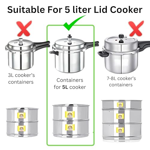 Image of Rakesh Gold Stainless Steel Cooker Container /Cooker Separator suitable for 5 liter cookers | Stackable, Food Grade, Rust-Free, Easy to Clean (cooker separator, Suitable for 5 litre Cooker)