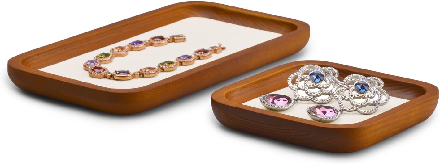 Solid Wood Jewelry Display Flat Tray for Rings Earrings Necklace Bracelet, Jewelry Photograph Display(Beige,M) - Image 5