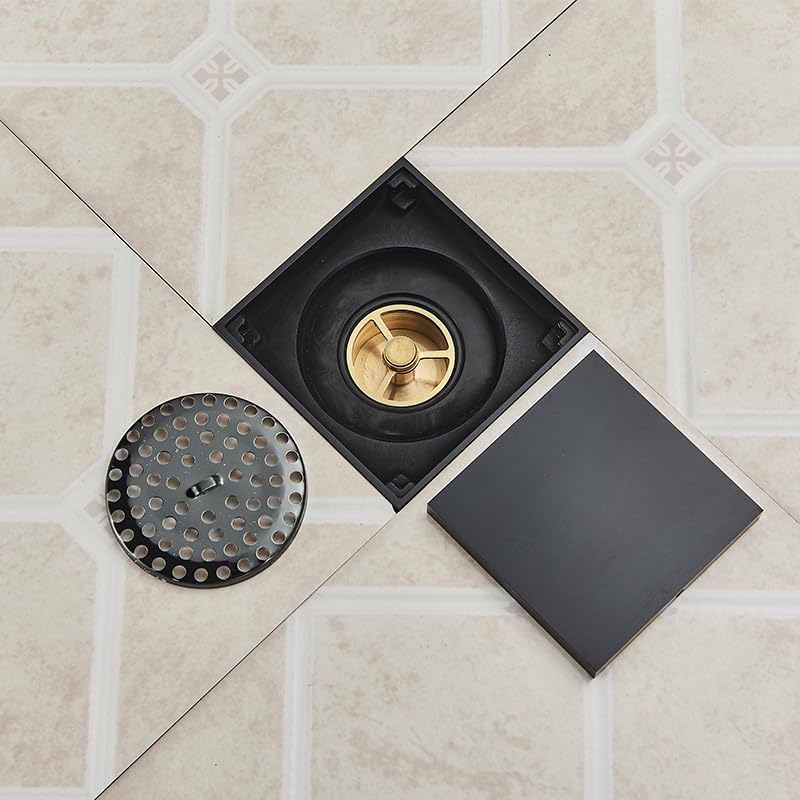 Rejilla Desague Ducha Desagüe de piso de baño cuadrado invisible cepillado dorado con rejilla for desagüe de ducha, desagüe de latón, desagüe de piso de cocina negro, desagüe con inserción de azulejos