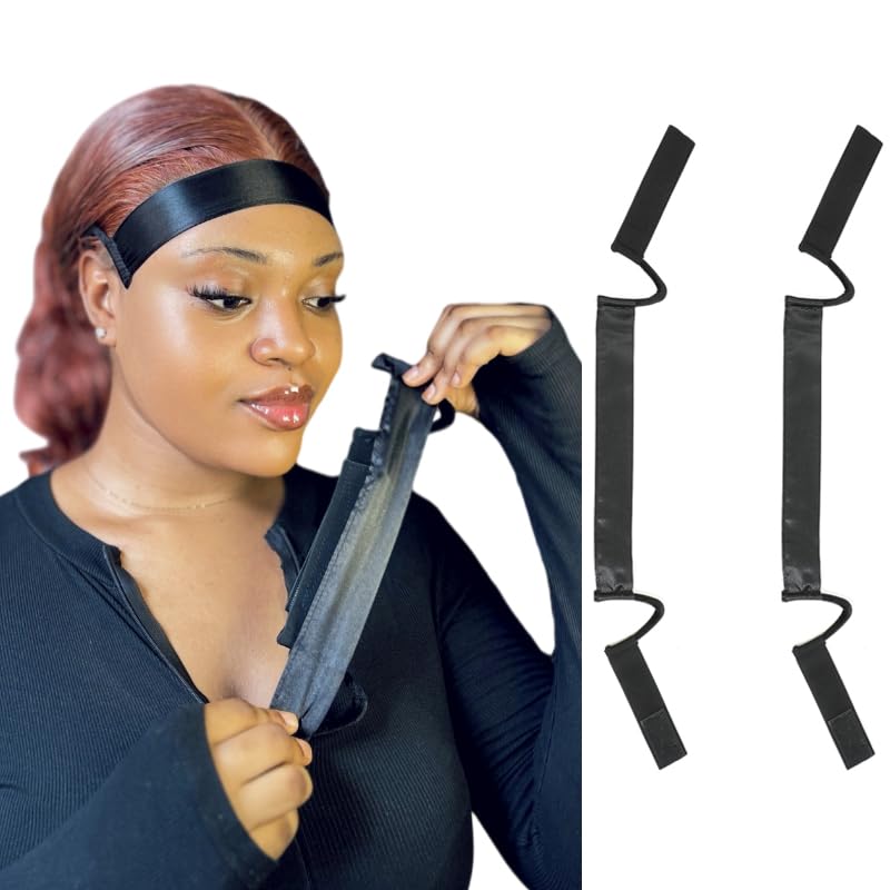 2Pcs Satin Ear Free Painless Wig Band For Lace Front Melting C Shaped Black 1 Count (Pack of 2)