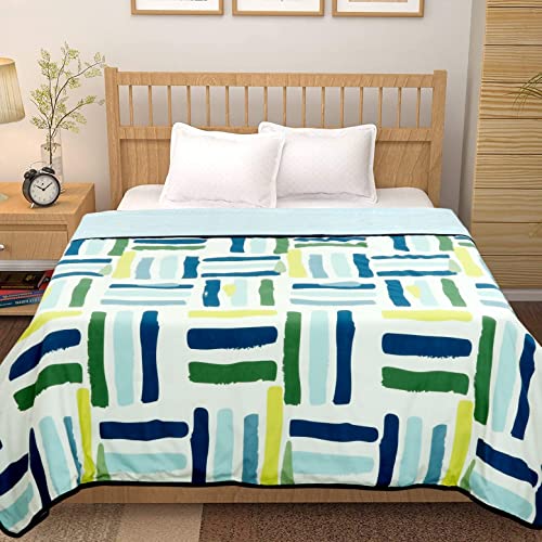 Image of HOMEKART Cotton Super Soft Brushed Microfiber 2 Layer Breathable Single Bed Blanket |AC| All Season 84X96(Inches) 220 X 152(CM) Flannel Dohar Green Blue & Yellow