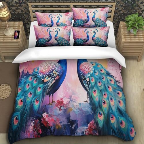 Housse de couette paon 3D avec fermeture éclair résistante 140x200 - 5