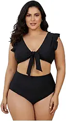 Biquíni Plus Size Feminino Preto com Duas Formas de Uso – Top com ou sem Laço, Calcinha Alta, Moda Praia Confortável