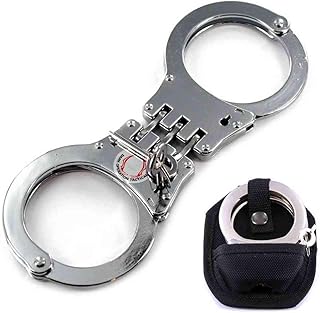Ace Martial Arts Supply Professional Heavy Duty Silver Hinged Police Style Handcuffs Double Lock with Duty Handcuff Nylon Case Holster - Ace Martial Arts Supply