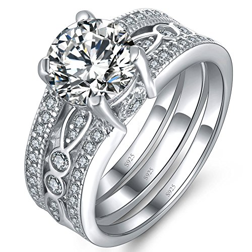 MABELLA 2.7 Carats Round Cut White Cubic Zirconia Alternative Engagement Wedding Ring Set for Women Size 5-112