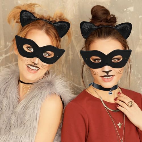 Sprinlot Katzenkostüm Damen, Katzenohren Haarreif Schwanz Halskette Masken, Katze Kostüm Accessoires Erwachsener Halloween Karneval Cosplay Party