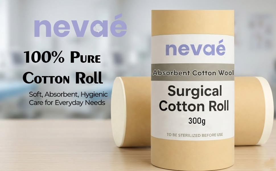Image of Nevae 100% Pure Cotton Roll| Absorbent Cotton Wool | Soft, Hygienic & Chlorine Free | For Medical, Baby Care, Makeup & Household Use (300gm)