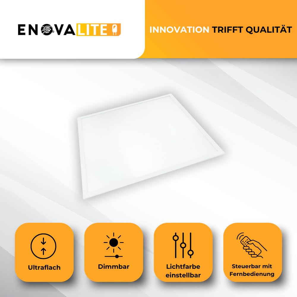LED Panel 62x62 cm dimmbar mit Fernbedienung - Farbtemperatur einstellbar 3000K 4000K 6000K - 36W 3600lm - flache LED Lampe Paneele für Rasterdecke inkl. 230V Netzteil - 620x620x0,9mm