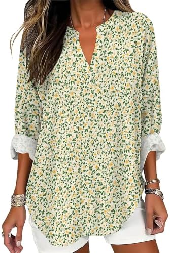 Zhyaj Boho Tunic Tops for Women V Neck Long Sleeve Floral Print B...