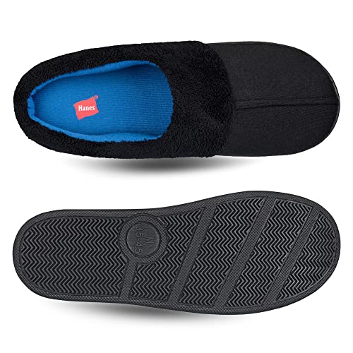Hanes Comfort Soft Memory Foam Indoor Outdoor Clog Slipper Shoe - Men’s And Boy’s Sizes, Black/Blue, X-Large #TOP5