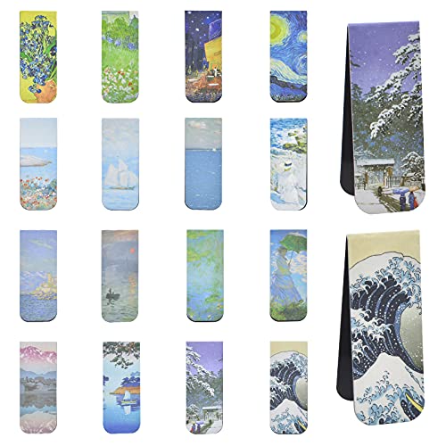 WANDIC 16 Feuilles Marque-pages Magnétiques Motifs de Peinture Célèbres Style Rétro Marque-pages Ne se Détache pas Facilement,pour Enseignants, Étudiants Accessoires Livres