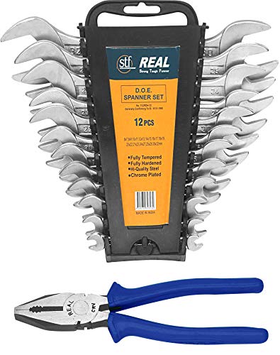 Image of Real Heavy Duty Double Open End (D.O.E) 12 Pcs. Set with Hanging Tray and Plier