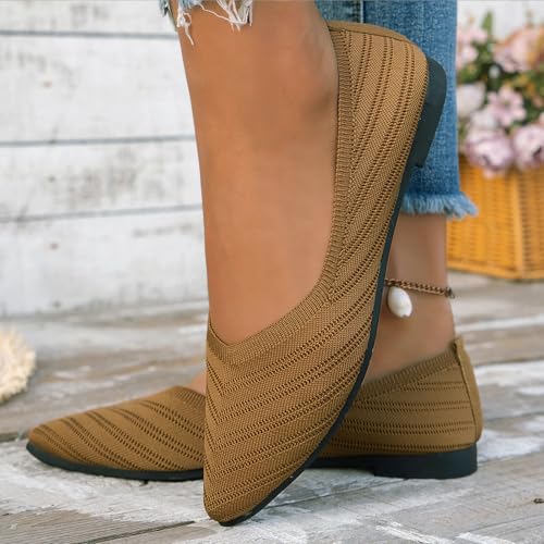 Women's Flats Shoes Pointed Toe Knit Ballet Flats Comfortable Casual Dressy Slip On Flat Work Office Shoes3