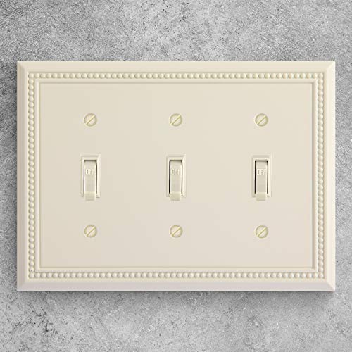 Image of Henne Bery Sunken Pearls Heavy Duty Decorative Wall Plate Switch Plate Outlet Cover, Durable Solid Zinc Alloy (Triple Toggle, Light Almond)