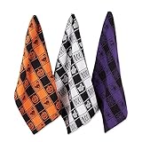 DII Halloween Collection Embellished Dishtowel Set, 18x28, Woven Check 3 Piece