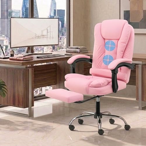Image of Italia Leatherette Office Chair for Work | Boss Chair, Luxurious Cushioned Arms & Seat, 2 Point Back Massager, Adjustable Leg Rest, Heavy Duty Metal Base (Pink)