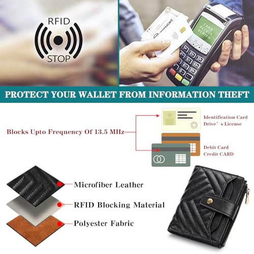 Image of FALAN MULE Small Wallet for Women Leather Bifold Compact RFID Blocking with ID Window