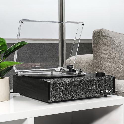 Image of Victrola Eastwood II - Bluetooth Record Player with Speakers - Black | Vintage wood record player, built-in speakers, 3-speed turntable, VINYLSTREAM Bluetooth out and in, Audio-Technica cartridge