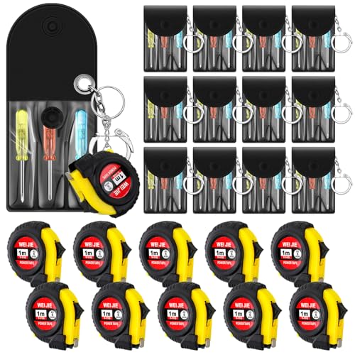 Jutom 24 Pcs Mini Screwdriver Keychain Mini Tape Measure Keychain Set Bulk Mini Keychain for Men Party Favors Tool Gifts