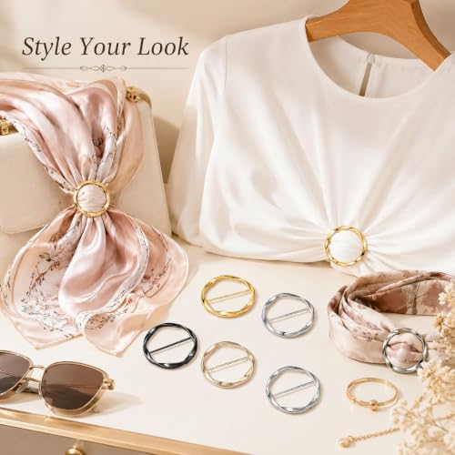 Image of Metal Scarf Ring Clip for Women Shirt Tightener Cinch Buckle T Shirt Tie Ring for Blouse Silk Scarf Shawl Sarong Clothing Accessories