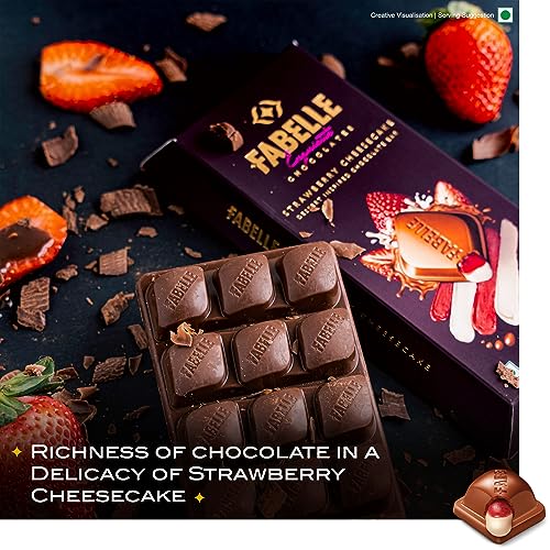 Image of Fabelle Strawberry Cheesecake - Chocolate Pack of 6, Large Luxury Chocolate Bars Centre-Filled Milk Chocolate Bar with Strawberry and Cheese Mousse, Premium Packaged Chocolate Box, 2 x 131g