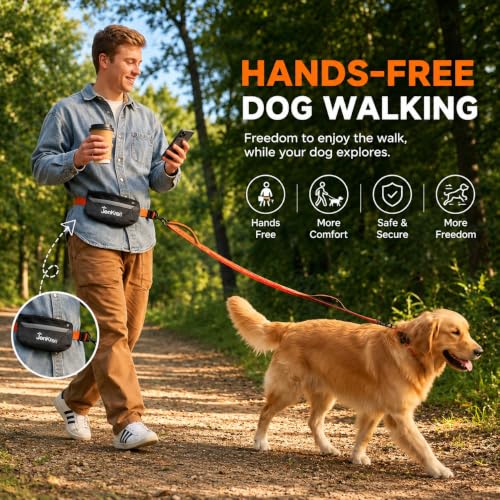 Hands Free Dog Leash, 3-in-1 Crossbody & Waist Leash with Zipper Pouch, Reflective Bungee Dog Lead for Medium Large Dogs, 25-120 lbs — view 2