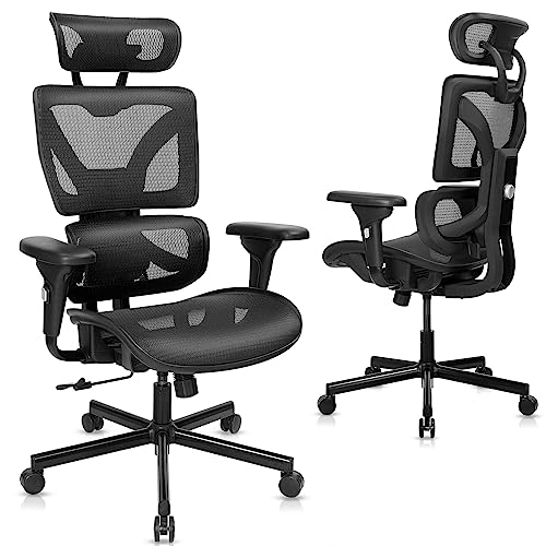 OUTFINE Chair Back Height Adjustable High Back Mesh Chair, Adjustable Chair Back Height 3 Level Lock Function, 2D Adjustable Armrest, Adjustable Headrest and Adjustable Lumbar Support, Tilt, 300LBS