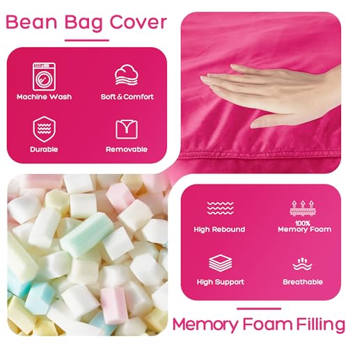 Image of HABUTWAY Bean Bag Chair: Giant 4' Memory Foam Furniture Bean Bag Chairs for Adults with Microfiber Cover 4Ft (Hot Pink)