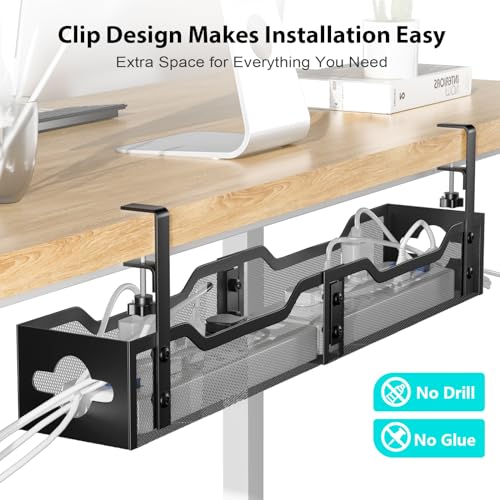 Image of Under Desk Cable Management No Drill, Standing Desk Cable Organizer, Quszmd Under Desk Cord Organizer, Under Desk Wire Management Tray - No Damage to Desk