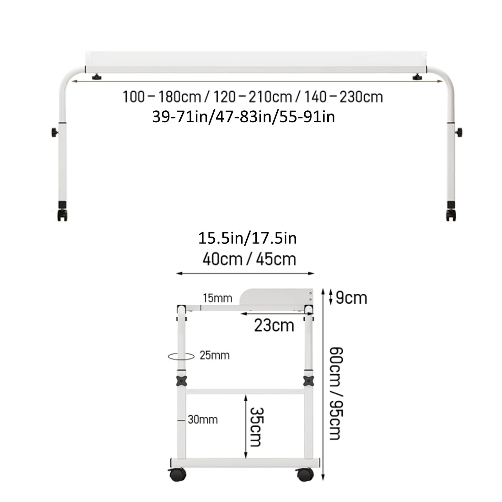 Mesa ajustable con ruedas, mesita de noche ajustable en altura para un fácil acceso y comodidad en la cama o silla