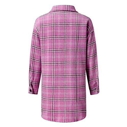 Ladies Long Sleeve Loose Casual Retro Plaid Shirt Jacket Long Mens Sweater Cardigan B-Pink #TOP3