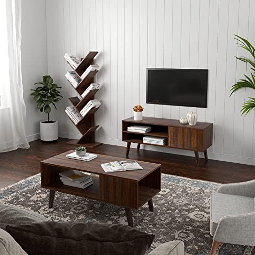 Vasagle Tree Bookshelf, 8-Tier Space-Saving Corner Bookcase, Holds Books, Cds, Games, For Bedroom, Living Room, Walnut #TOP3