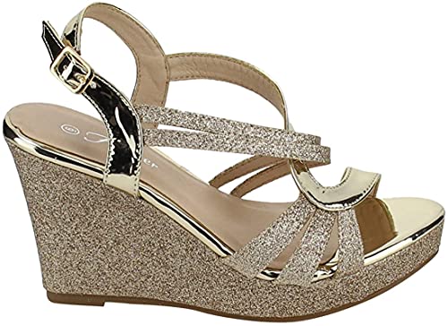 Forever Link Women's Glitter Strappy Wrapped Wedge Heel Platform Sandals3