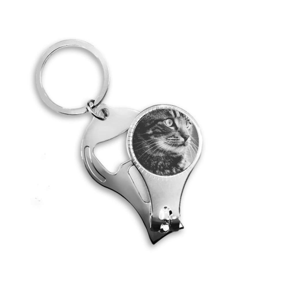 Porte-clés décapsuleur chat noir blanc - Ouvre-bouteille de poche métallique original