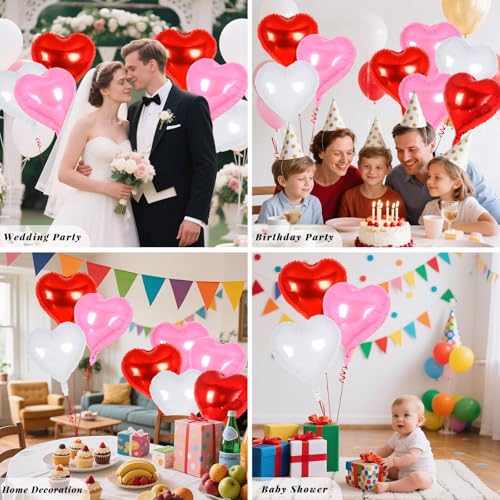 Image of 12 Pcs Colorful Heart Balloons,18 Inch Heart Foil Balloons Love Balloon Valentine Balloon for Birthday Party Wedding Engagement Party Baby Shower Valentine Day Decorations