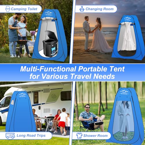 Inodoro de camping de 16.5'' con tienda de privacidad desplegable, inodoro portátil XL para camping, duchas al aire libre, vestuarios, baño portátil para viaje, senderismo, roadtrip y RV miniatura 5