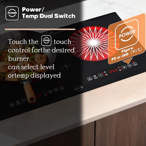 Image of Hobsir 2 Burner Electric Cooktop 110V with Plug, 2000W Independent Power