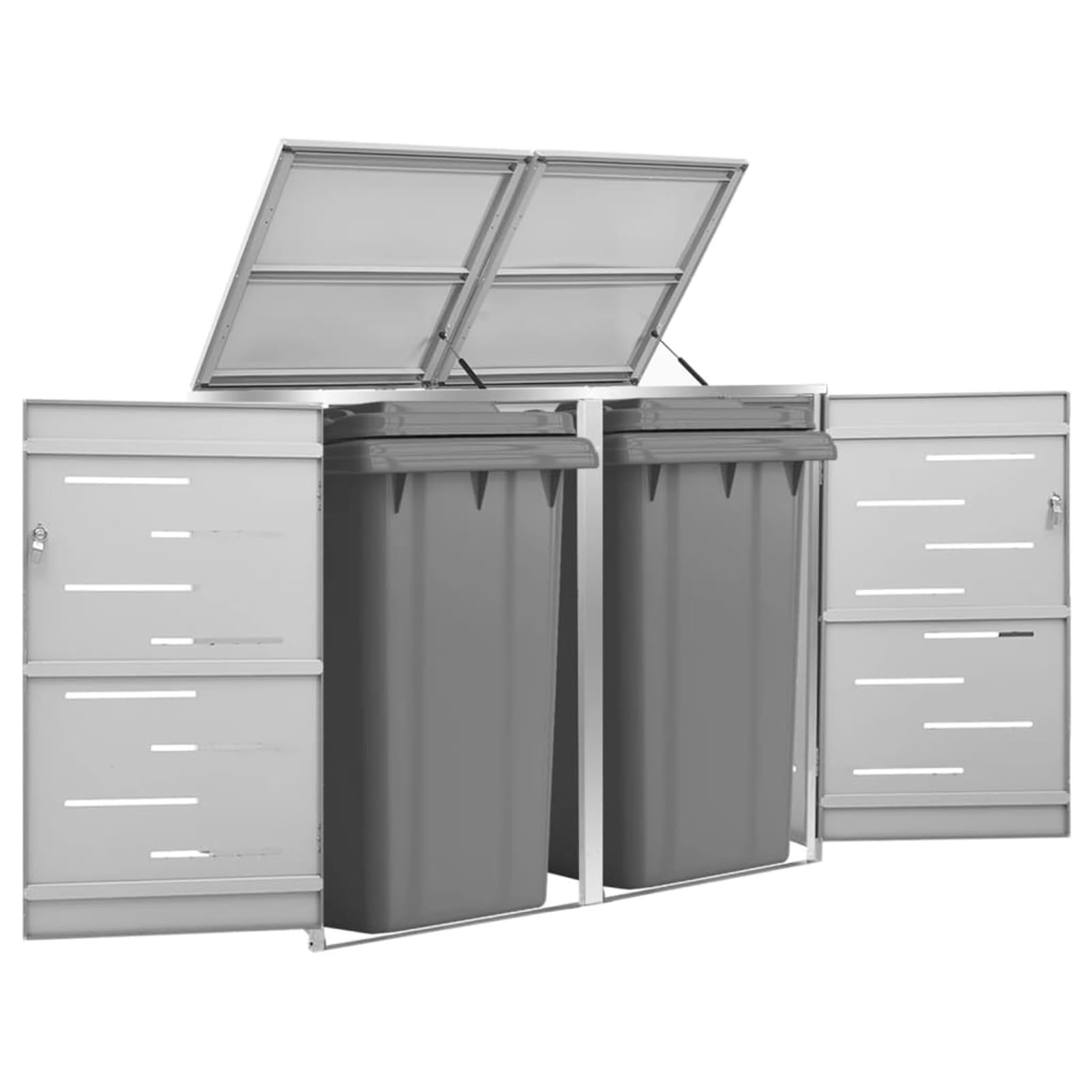 Doppel-Mülltonnenschuppen Edelstahl Outdoor Lagerung Versteck für Garten Grau Mülltonnenbox
