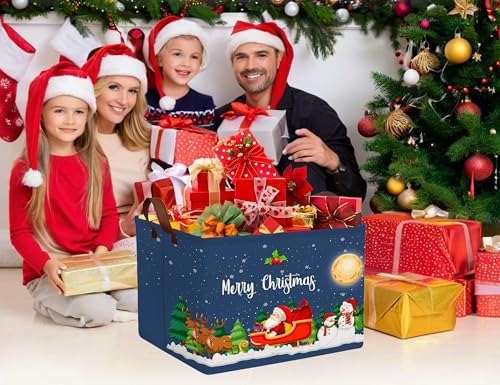 Image of Large Christmas Gifts Empty Baskets Kids Collapsible Holiday Storage Bin with Handle (Deer Santa Claus)