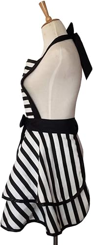 Miniatura 4 de Hyzrz Delantales retro de algodón hechos a mano para mujeres y niñas, delantal de cocina para tartas, cocina, regalo de madre (negro)