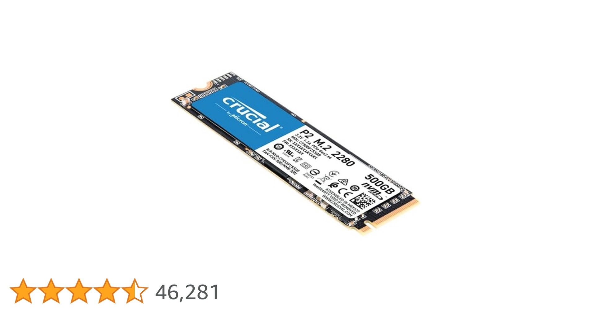 Crucial P2 CT1000P2SSD8 SSD Interne 1To, Vitesses atteignant 2400 Mo/s (3D NAND, NVMe, PCIe, M.2)