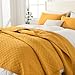 Wistown Cotton Quilt Bedding Sets Queen Size, 3 Pieces Reversible Lightweight Coverlets Comforters Bedspreads for All Seasons,Geometric Stitched Pattern,Yellow