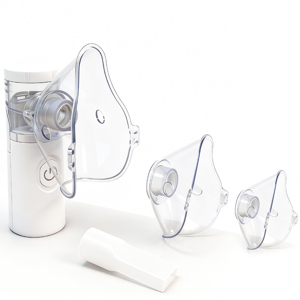 Nebulizador portátil silencioso y recargable, con nebulización eficiente, incluye 2 mascarillas y 1 boquilla, adecuado para adultos y niños, ideal para uso doméstico y viajes (Blanco)