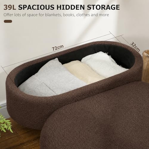 Image of Upholstered Ottoman Storage Bench, Premium Boucle Fabric, Heavy Duty 120 Kg Load Capacity, Multipurpose Seating for Living Room & Bedroom, Brown