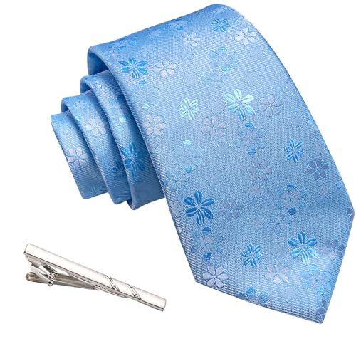 Image of Barry.Wang Floral Ties for Men Flower Necktie with Tie Clip Formal