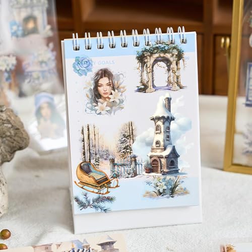Image of Jaravik Seasons Theme Vintage Aesthetic Sticker Book - 20 Sheets Seasonal Scrapbook Stickers | | Cottagecore Planner & DIY Craft Supplies Scrapbooking Stickers (Winter)
